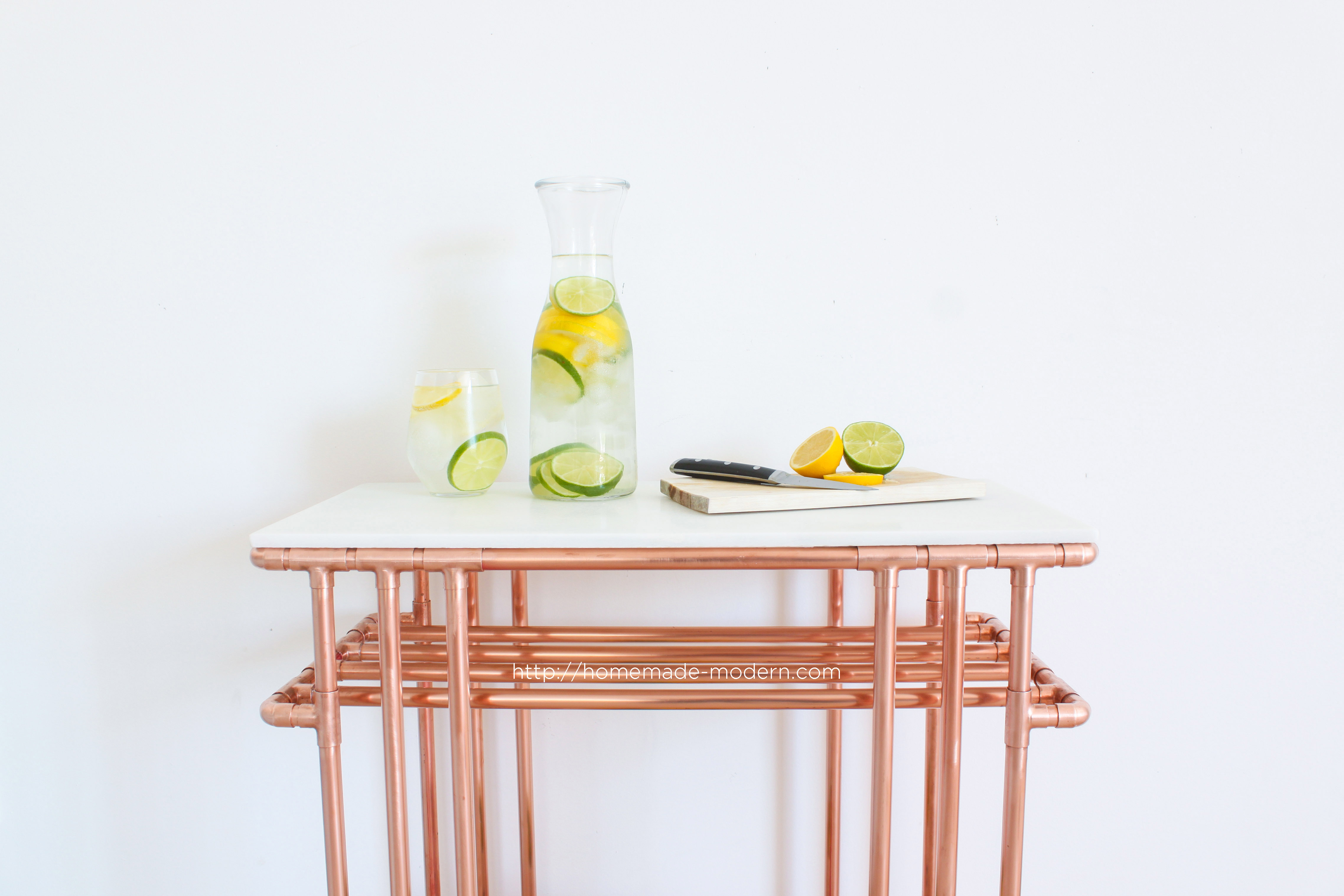 This DIY Copper Wine Bar is made entirely out of material from The Home Depot. Full instructions can be found at HomeMade-Modern.com