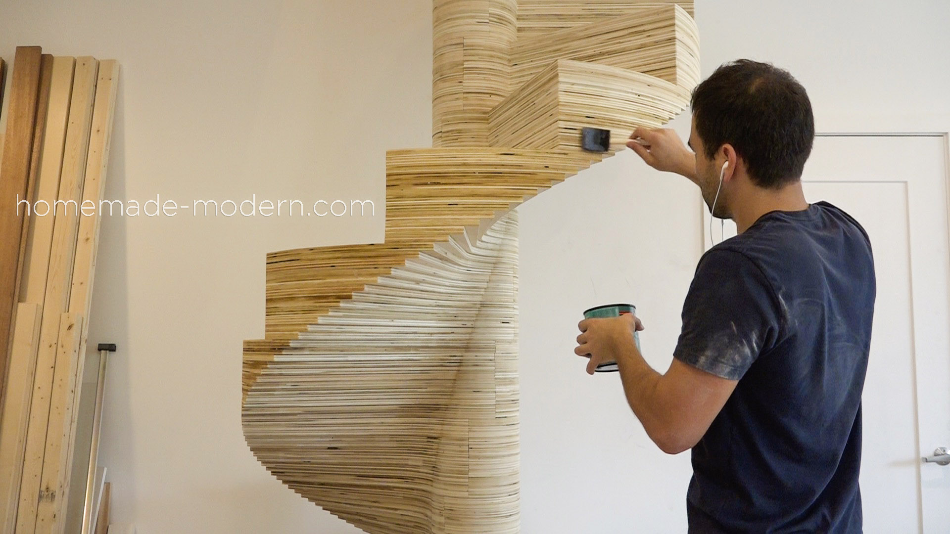 This CNCed Spiral staircase was made using the X-Carve by Inventables.com and is made from Â¾â thick furniture grade plywood. For more information go to HomeMade-Modern.com