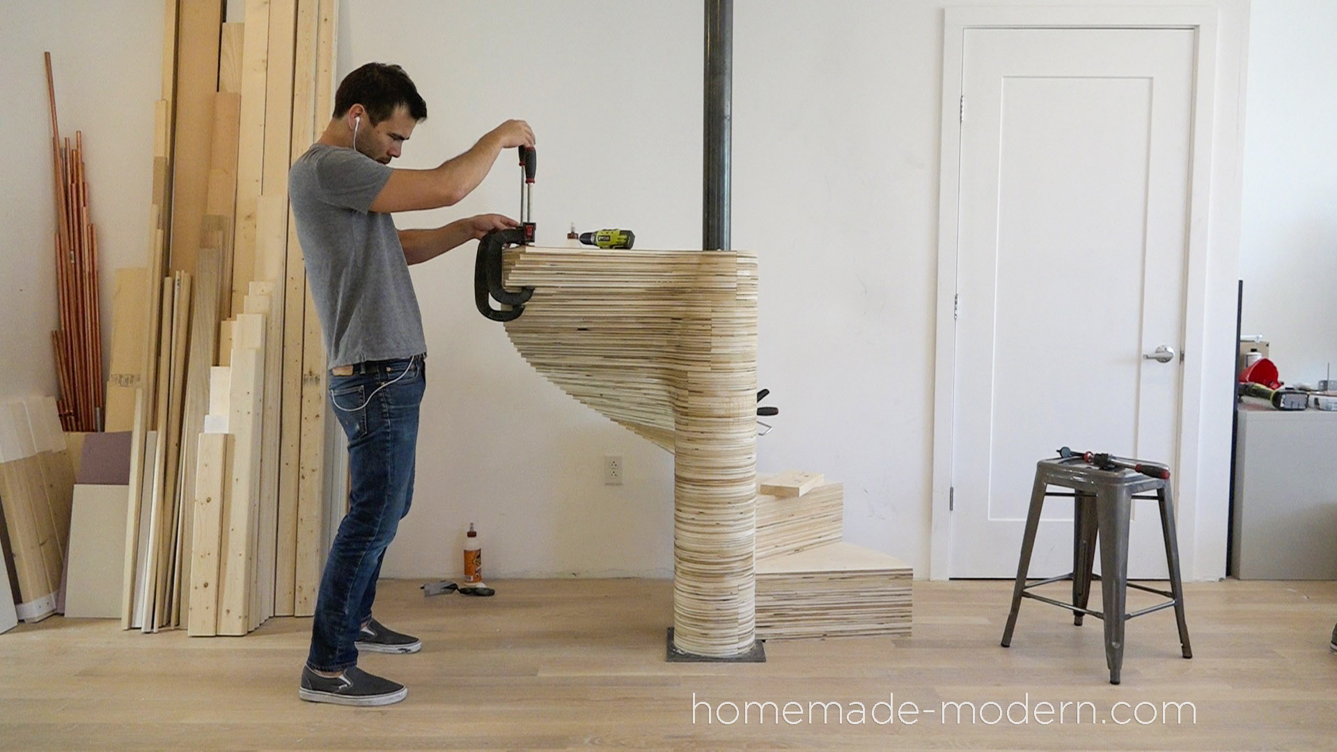 This CNCed Spiral staircase was made using the X-Carve by Inventables.com and is made from Â¾â thick furniture grade plywood. For more information go to HomeMade-Modern.com