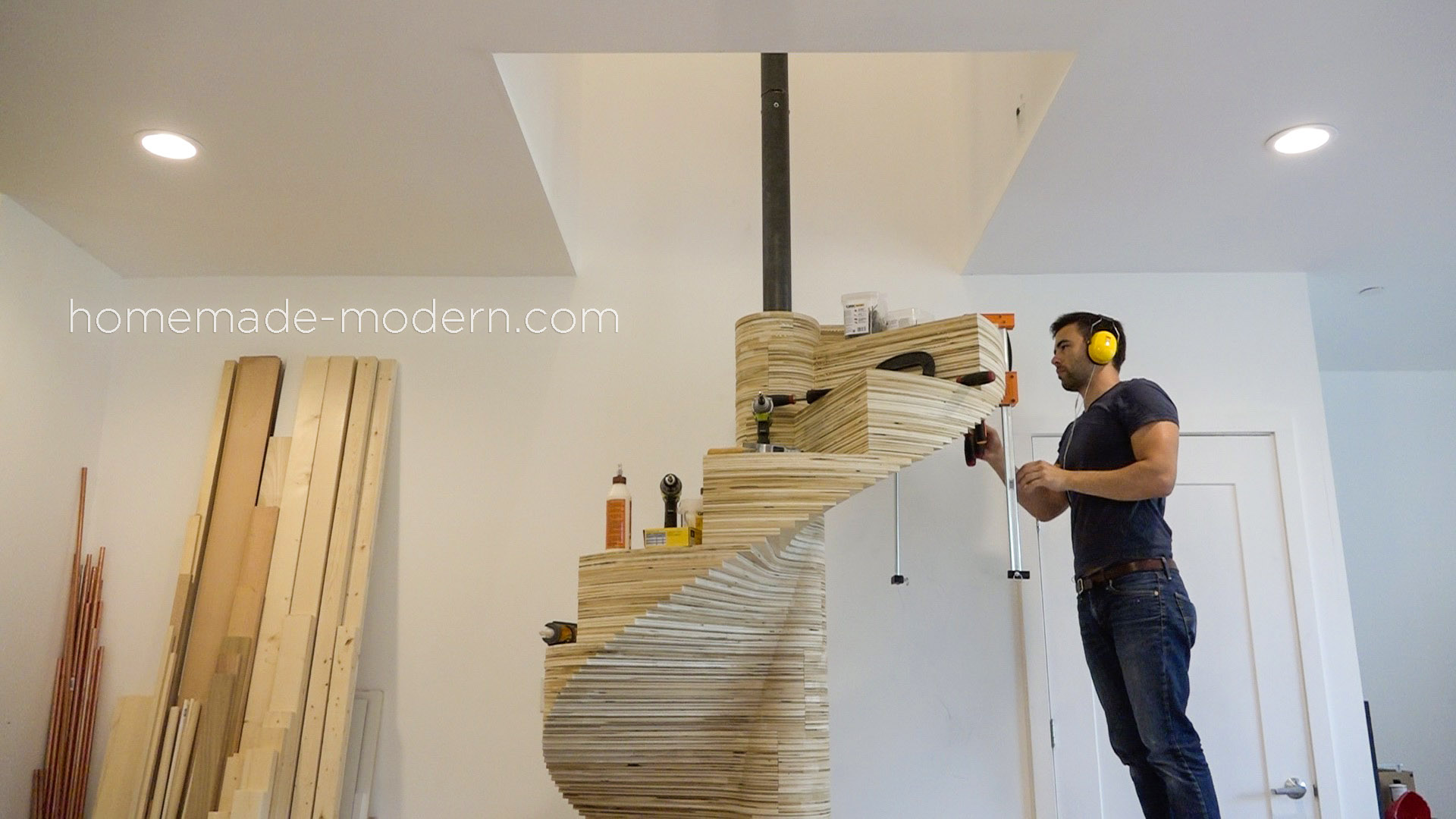 This CNCed Spiral staircase was made using the X-Carve by Inventables.com and is made from Â¾â thick furniture grade plywood. For more information go to HomeMade-Modern.com