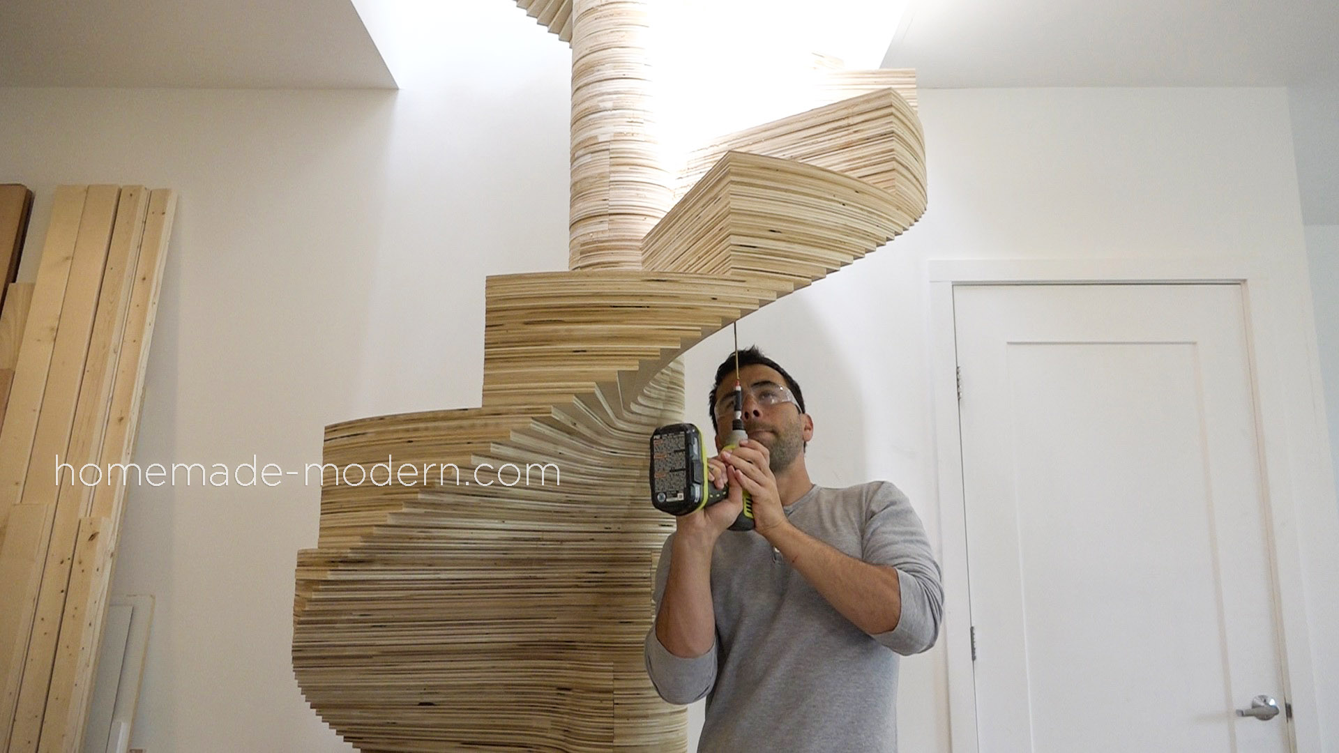 This CNCed Spiral staircase was made using the X-Carve by Inventables.com and is made from Â¾â thick furniture grade plywood. For more information go to HomeMade-Modern.com