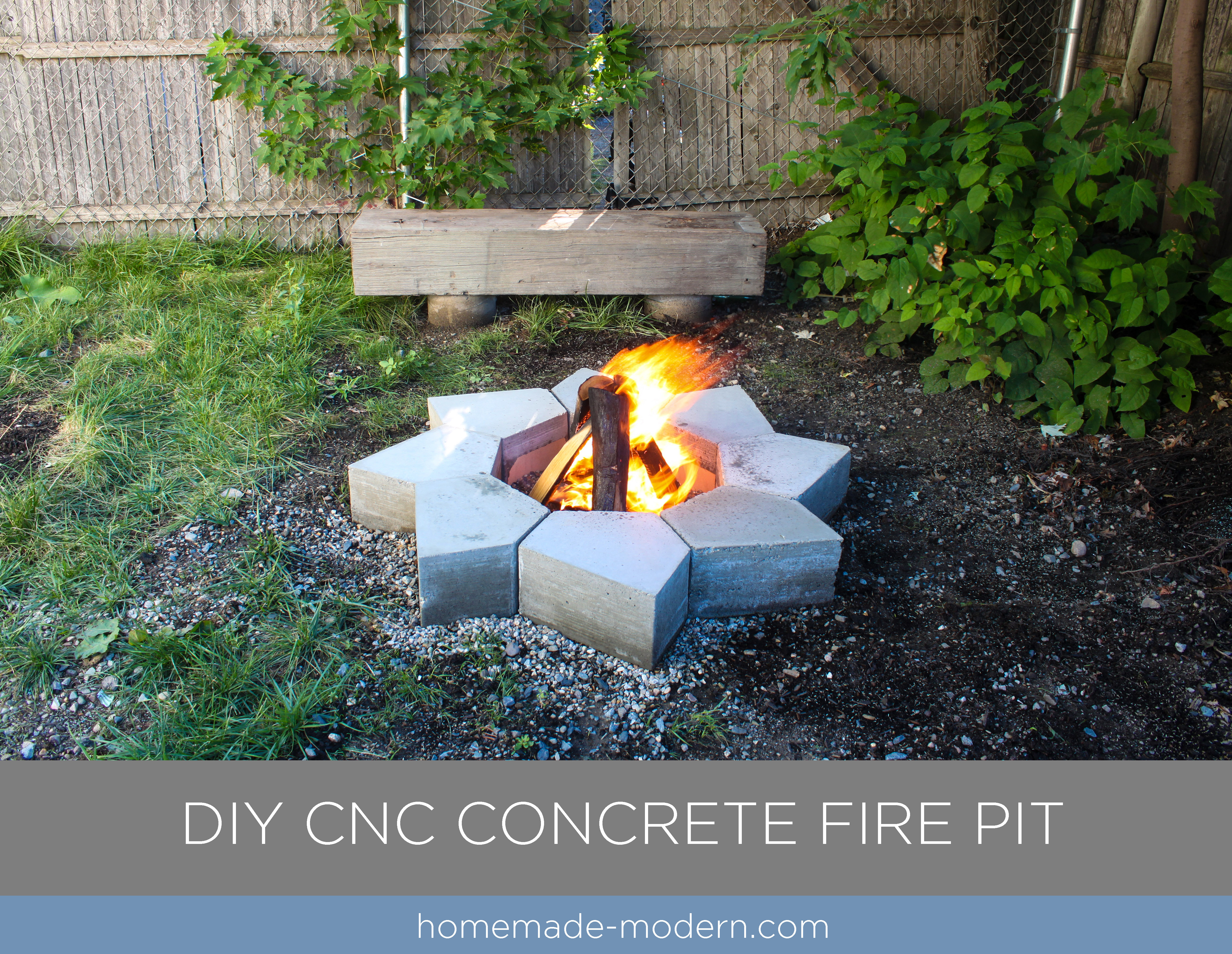 This modular modern concrete fire pit was made from Quikrete 5000 and cost less than $120 to build. The forms for the pieces were made with a small CNC machine. For more information go to HomeMade-Modern.com