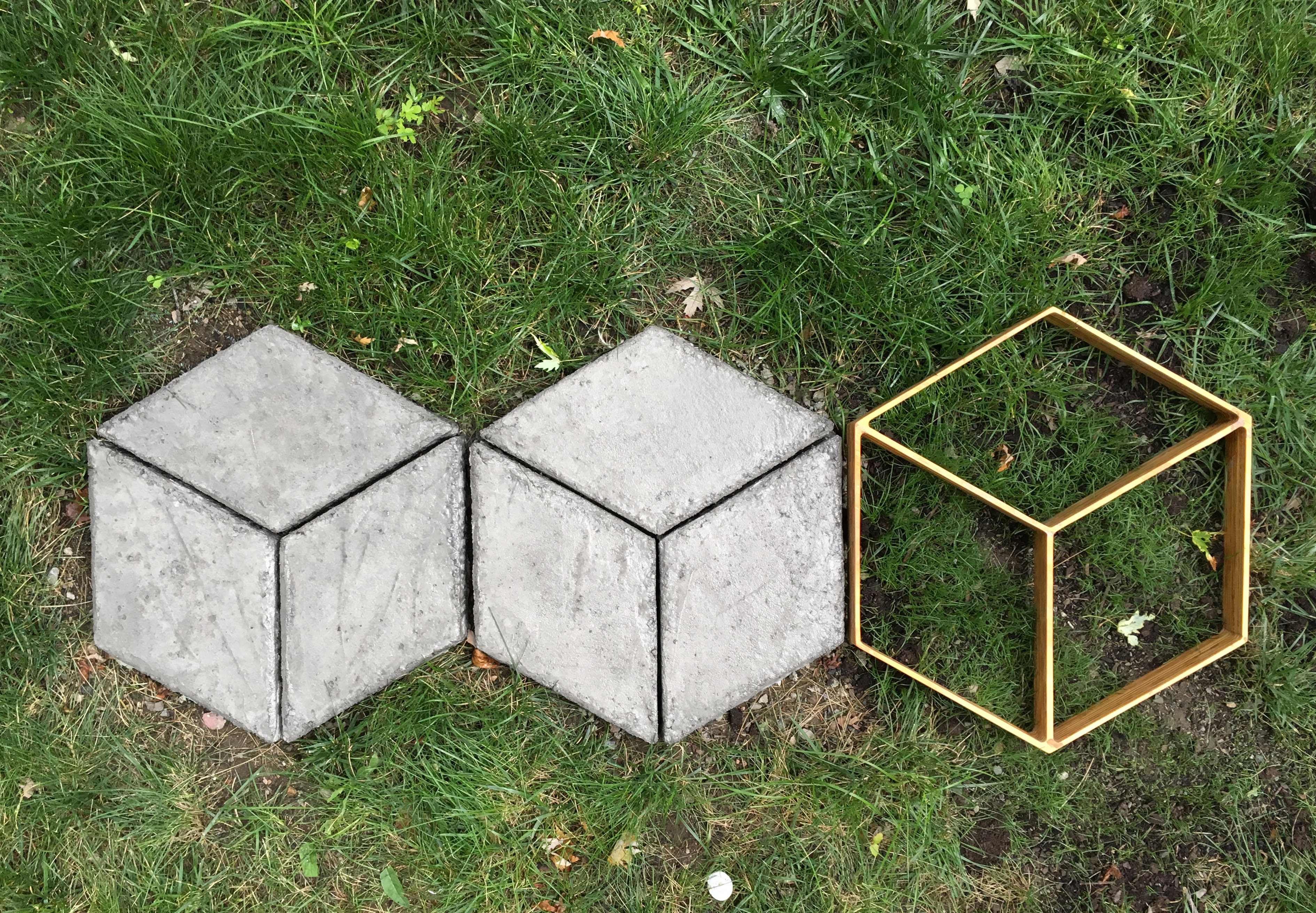 These modular modern concrete pavers was made from Quikrete 5000. The forms for the pieces were made with small CNC machine. For more information go to HomeMade-Modern.com