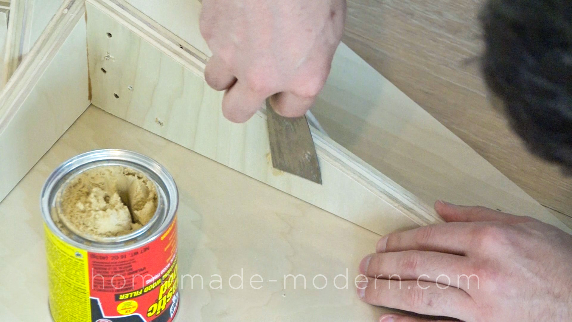 This DIY Plywood table is made out ¾” plywood from  Home Depot and does NOT require a CNC machine to make. Full instructions can be found at HomeMade-Modern.com