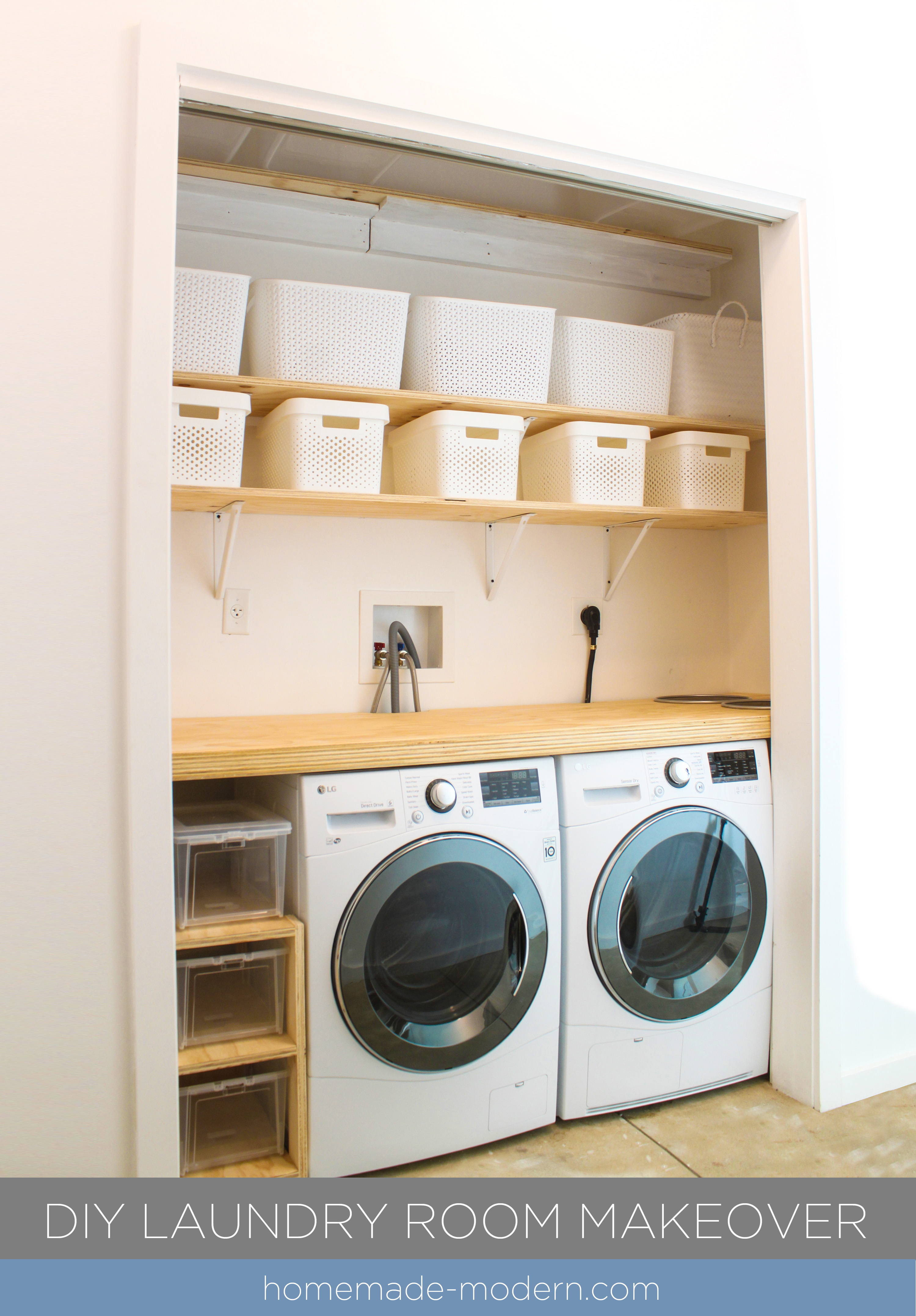 The Easiest DIY Laundry Room Shelf Over Washer Dryer