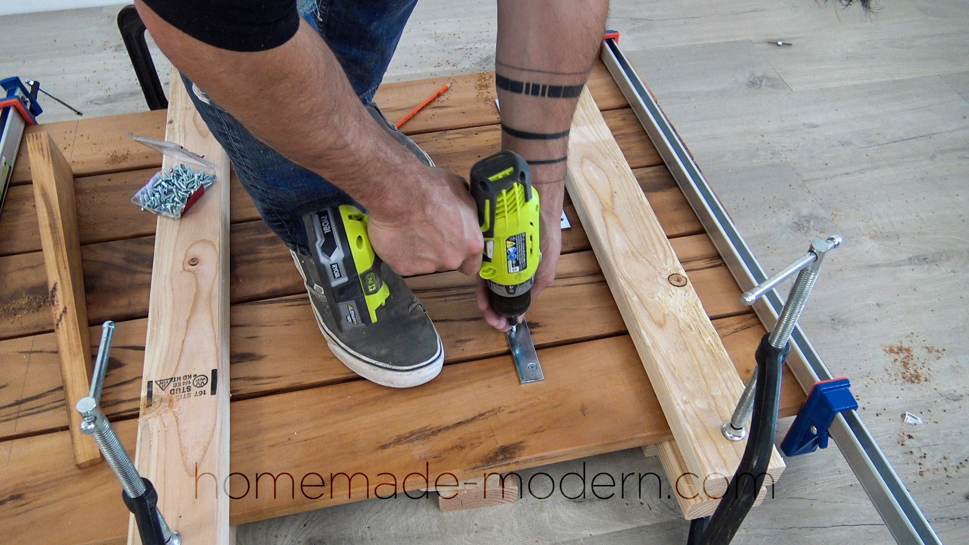 This DIY outdoor tigerwood dining table can be made using just three power tools. For more information go to HomeMade-Modern.com
